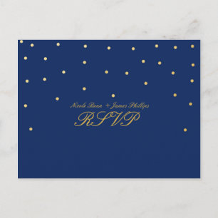 Postal Boda RSVP de Blue & Small Gold Confetti