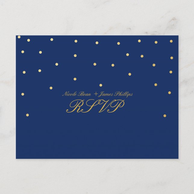 Postal Boda RSVP de Blue & Small Gold Confetti (Anverso)