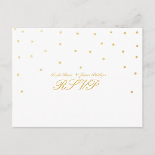 Postal Boda RSVP de Confetti de oro blanco y peque