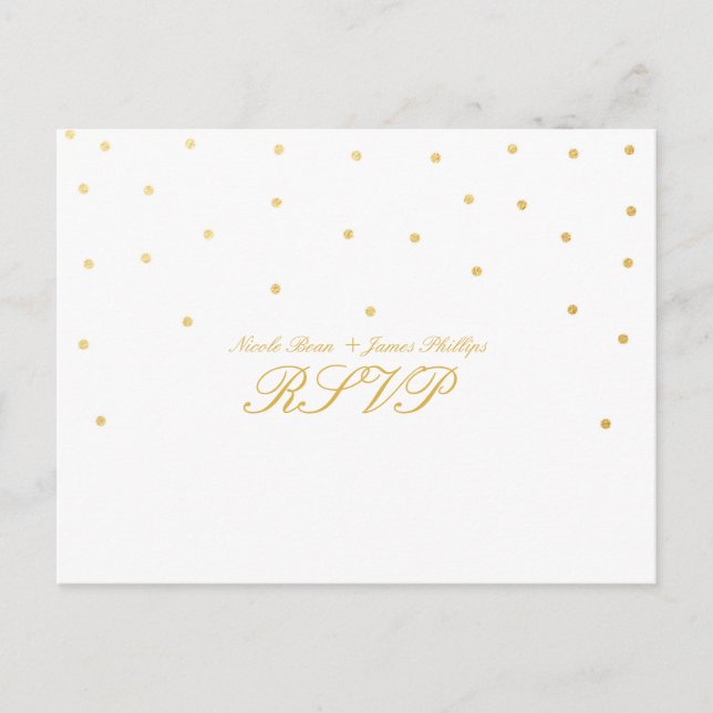 Postal Boda RSVP de Confetti de oro blanco y peque (Anverso)
