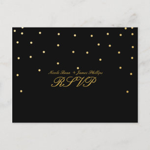Postal Boda RSVP de Confetti de oro negro y pequeñ