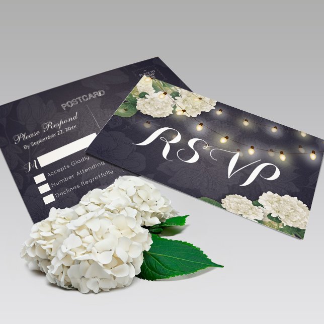 Postal Boda RSVP Hydrangea Flores de cuerda Luces de cade (Subido por el creador)