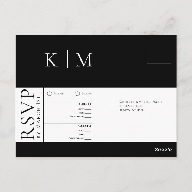 Postal Boda-RSVP-negro y blanco- (Reverso)