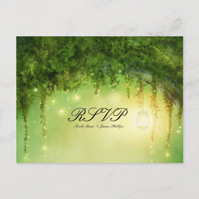 Postal Boda RSVP Rústica por Bosque Encantado (Anverso)
