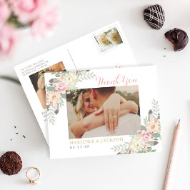 Postal Boda Rubor Pink Floral Boho Foto Gracias