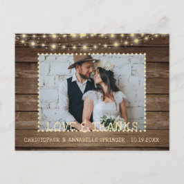 Postal Boda Rustic Wood String Lights Foto Gracias