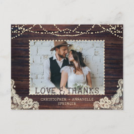 Postal Boda Rustic Wood String Lights Foto Gracias