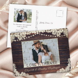 Postal Boda Rustic Wood String Lights Foto Gracias
