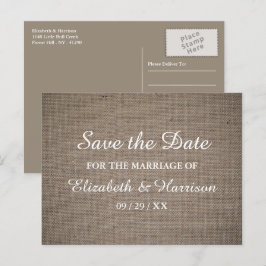Postal Boda Rústica Burlap Salvar La Fecha