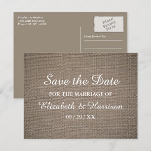 Postal Boda Rústica Burlap Salvar La Fecha