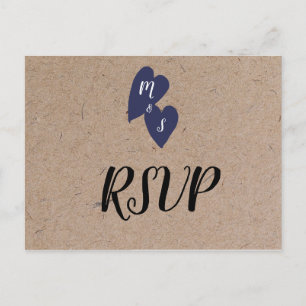 Postal Boda Rústica Corazón de Monograma de estilo Kraf