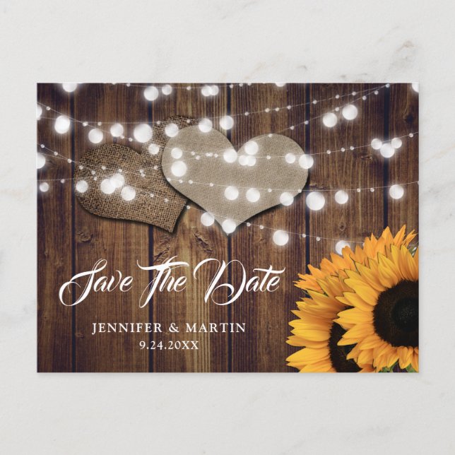 Postal Boda Rústica de Campo con Girasoles Guardar la Fec (Anverso)