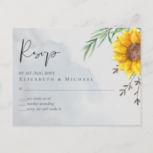 Postal Boda rústica de hojas de olivo y girasoles