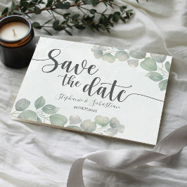 Postal Boda Rústica Eucalipto Verde GUARDA LA FECHA