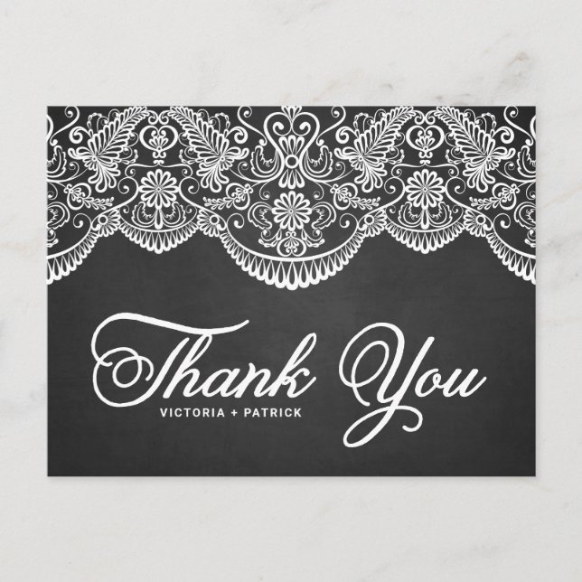 Postal Boda Rústico Brocade Lace Gracias Postcard (Anverso)