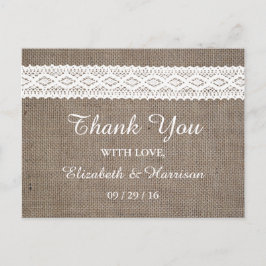 Postal Boda Rústico Burlap & Vintage White Lace