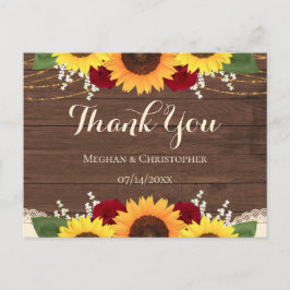 Postal Boda Rústico De Flores De Madera Rojas Gracias