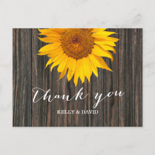Postal Boda Rústico De Madera Oscura Y Girasol Gracias