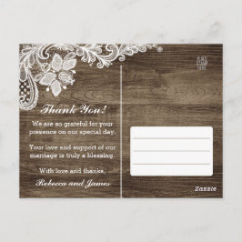 Postal Boda Rústico de madera y encaje vintage Gracias