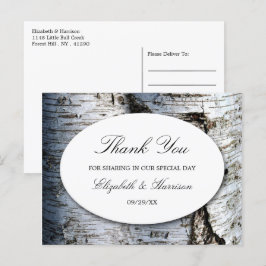 Postal Boda Rústico del Árbol de Birch del País Gracias