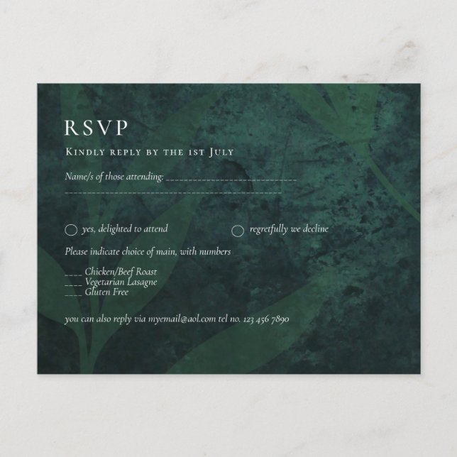 Postal BODA Rústico Ecológico de Esmeralda Todo-en-1 (Anverso)