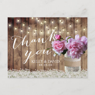 Postal Boda Rústico Floral Rosa Mason Jar Gracias