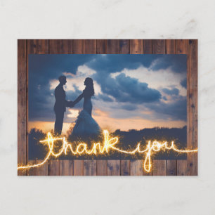 Postal Boda Rústico Foto Modern Sparkler Gracias
