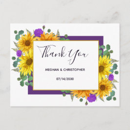 Postal Boda Rústico Rosas Morado De Girasol Gracias