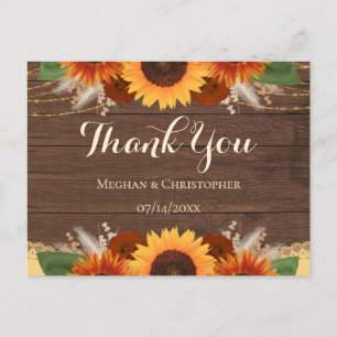 Postal Boda Rústico Sunflowers Boho Rosas Gracias