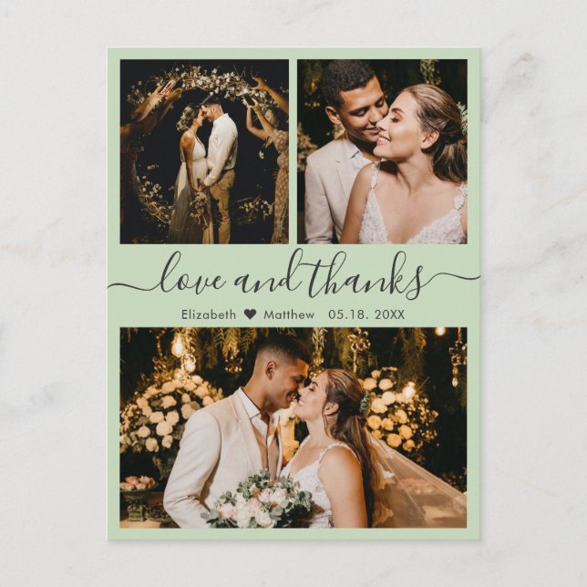 Postal Boda Sage Green Love y Gracias (Anverso)