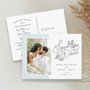Postal Boda Salvar el guión de la foto fecha Azul botánic