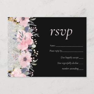 Postal BODA - Silver Rosegold Floral Girly Purpurina