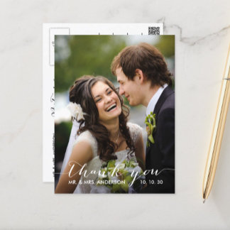 Postal Boda simple de escritura a mano Gracias Postcard