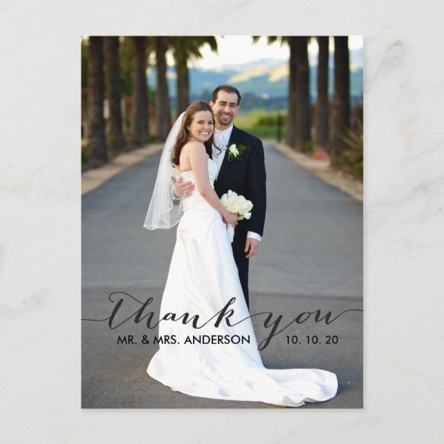 Postal Boda simple de escritura a mano Gracias Postcard (Anverso)