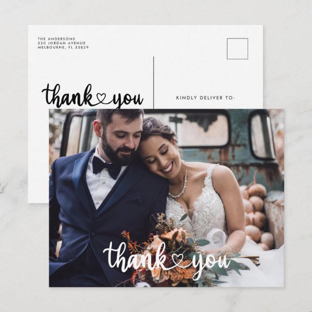 Postal Boda simple de guiones de fotos Gracias presupuest (Anverso / Reverso)