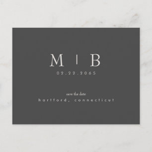 Postal Boda simple y elegante en monograma Ahorra la fech