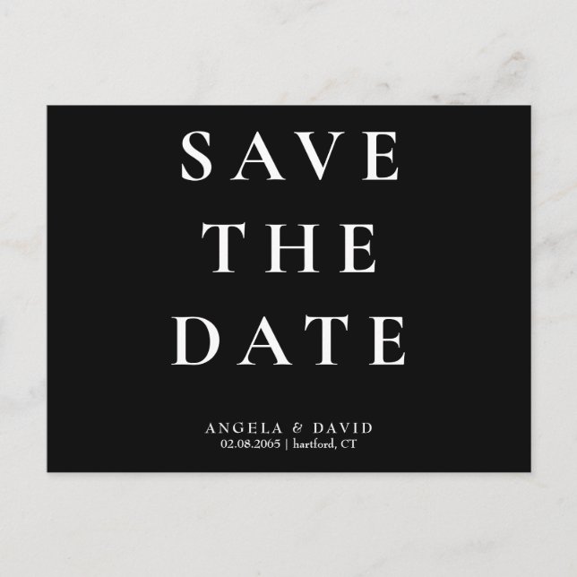 Postal Boda Simple y Elegante Moderna B/N Save the Date I (Anverso)