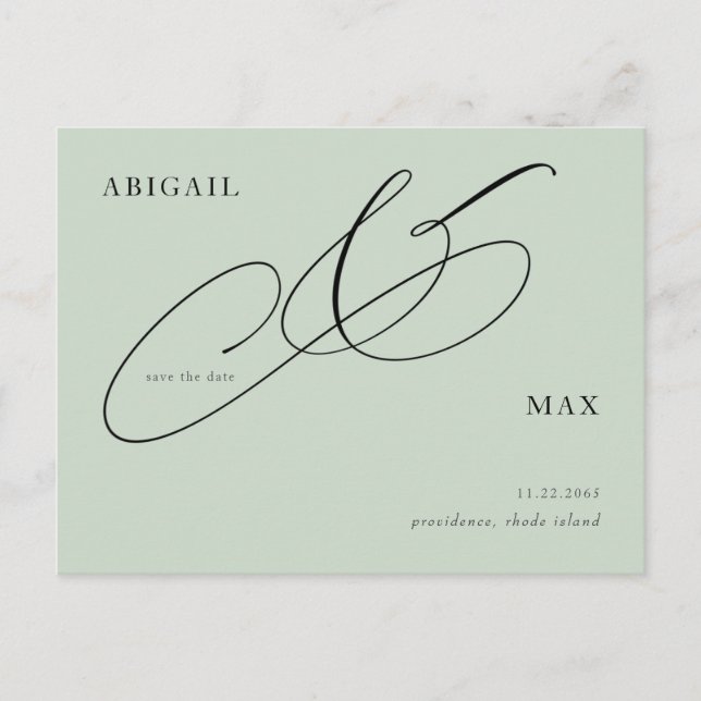 Postal Boda sin tiempo en la plaza Sage Save the Date (Anverso)