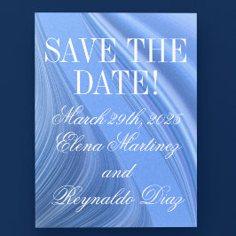 Postal Boda Swirling Blue Satin Save-the-Date