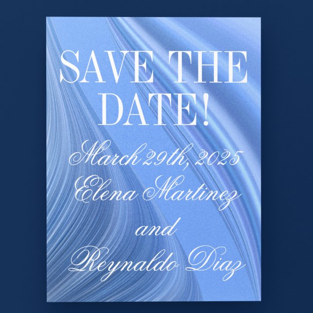 Postal Boda Swirling Blue Satin Save-the-Date (Subido por el creador)