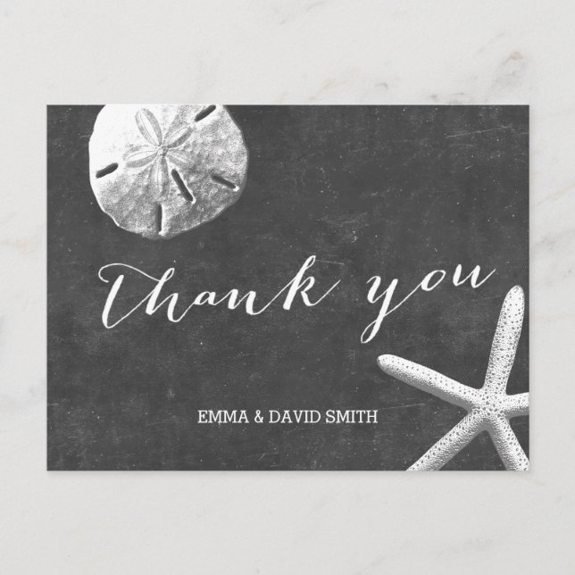 Postal Boda Temático Vintage Chalkboard Beach Gracias (Anverso)