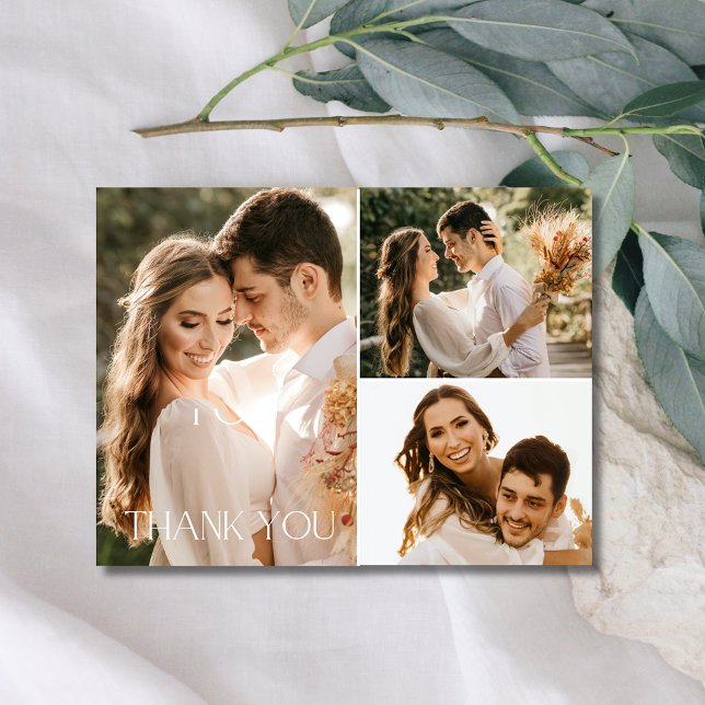 Postal Boda Tres Collages de fotos Gracias (Wedding Three Photo Collage Thank You Postcard)
