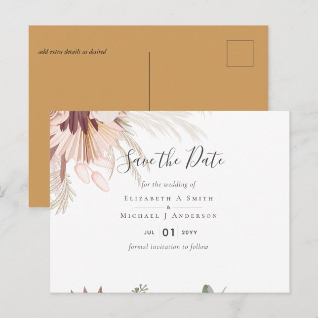 Postal Boda Tropical de Pampas de Vino de Borgoña (Anverso / Reverso)