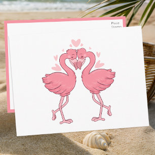 Postal Boda Tropical de Playa Rosa Flamenco Agradecimient