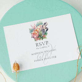 Postal Boda tropical de playa RSVP Comida Elección