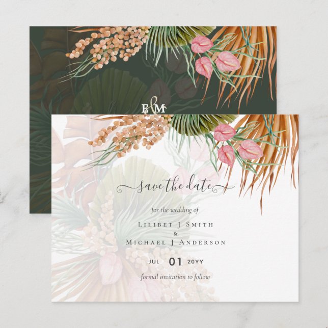 Postal Boda Tropical Pampas Grass Terracotta (Anverso / Reverso)
