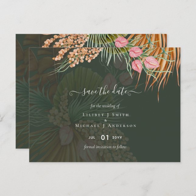 Postal Boda Tropical Pampas Grass Terracotta (Anverso / Reverso)