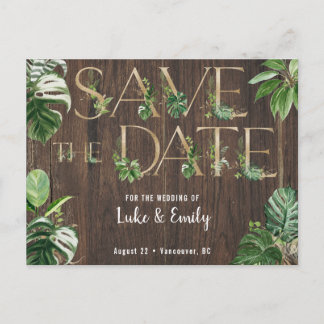 Postal Boda tropical Wood y Rustic Save the Date