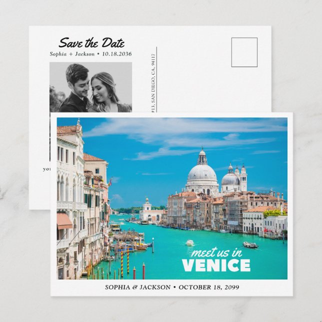 Postal Boda Venecia Italia Guardar la Fecha Retro (Anverso / Reverso)