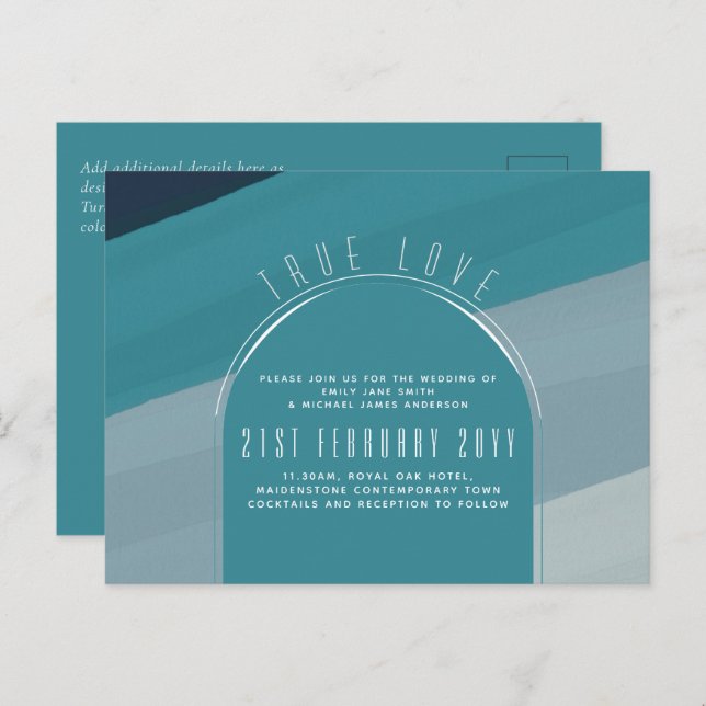 Postal Boda Verde azulado azul de vidrio marino moderno O (Anverso / Reverso)